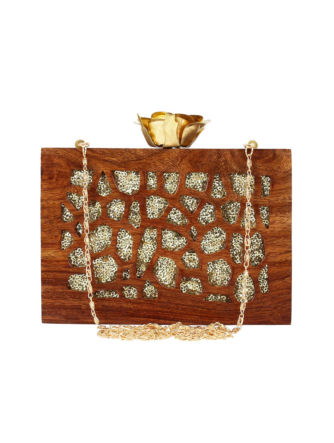 brown wood box clutch
