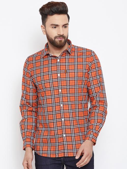 orange checkered casual shirt - 15945651 - Standard Image - 0