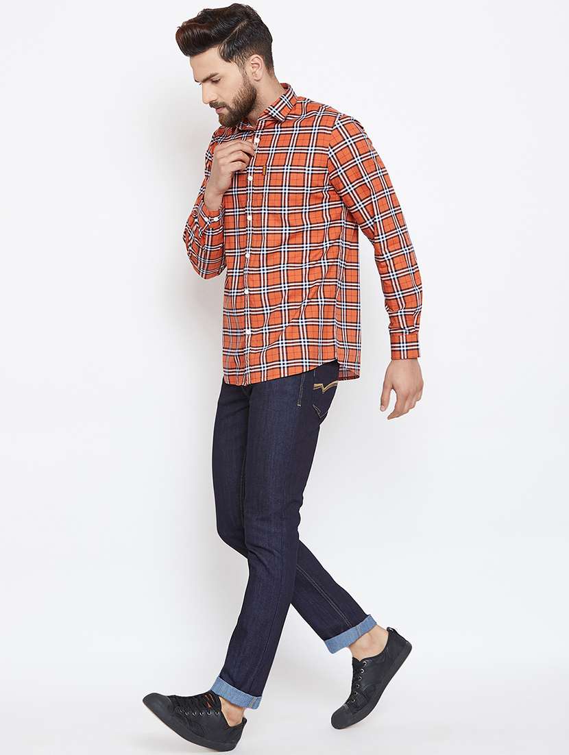 orange checkered casual shirt - 15945651 - Standard Image - 3