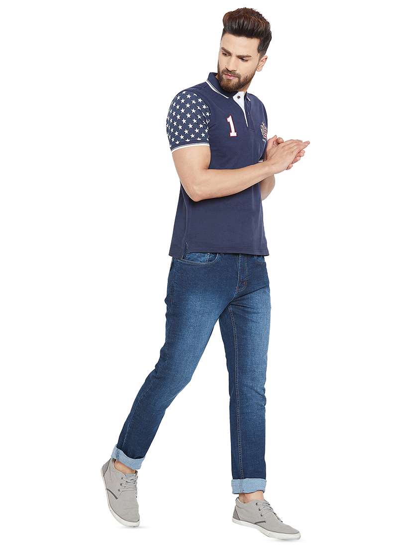 navy blue printed polo t-shirt  - 15953585 -  Standard Image - 3