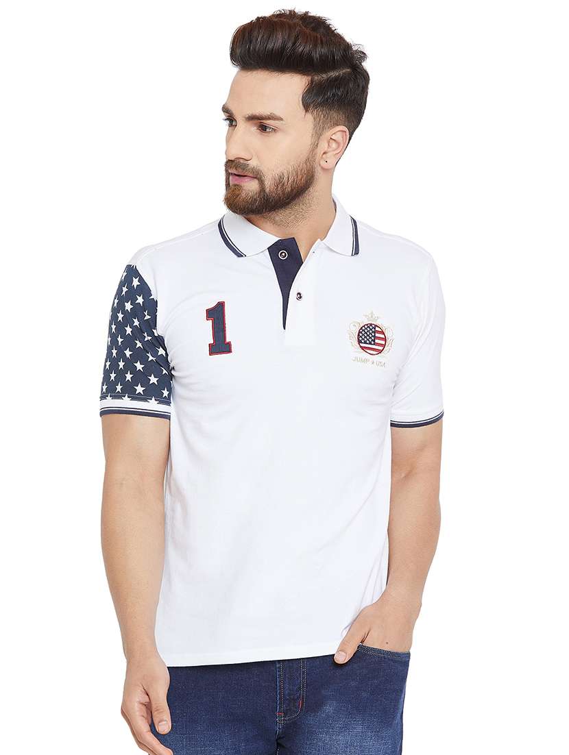 white printed polo t-shirt  - 15953586 -  Zoom Image - 0