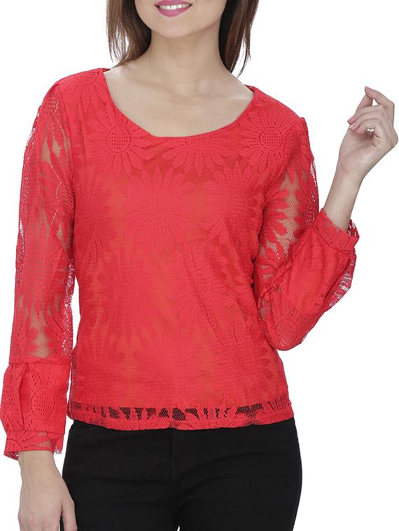 cut out detail floral mesh top - 15953637 - Zoom Image - 0