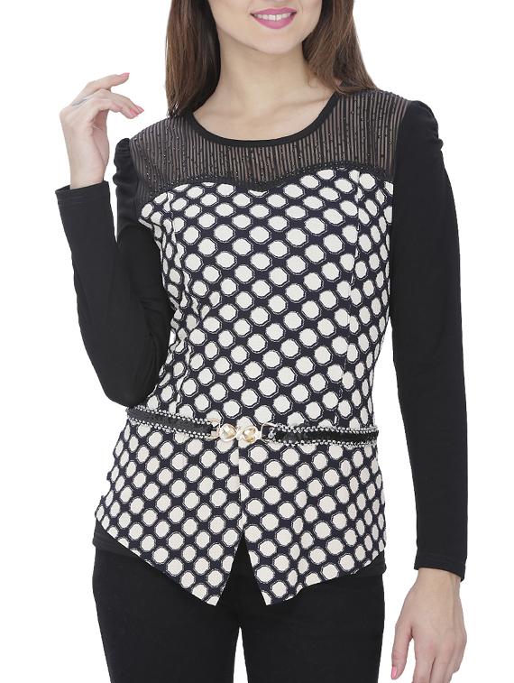 embellished mesh yoke top - 15953638 -  Zoom Image - 0