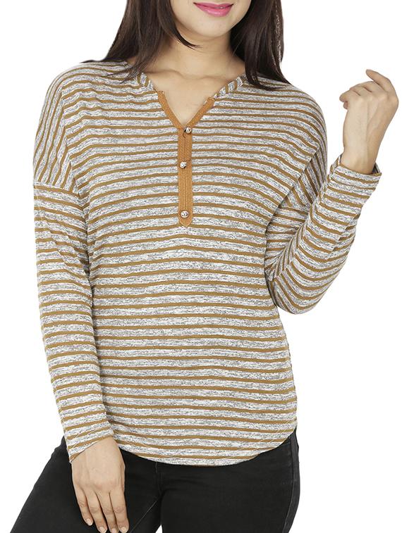 dropped shoulder striped top - 15953730 - Zoom Image - 0