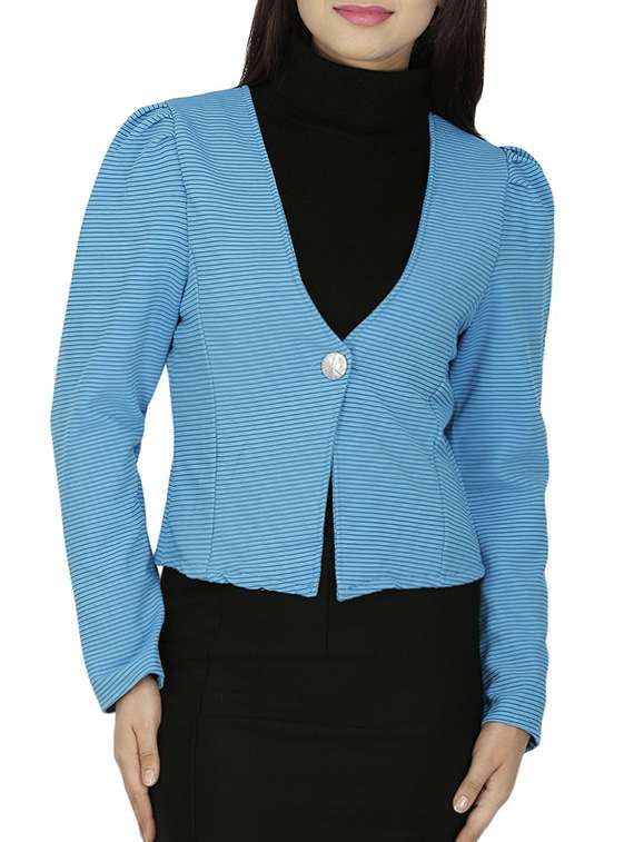 bow detail striped casual blazer - 15953946 -  Zoom Image - 0