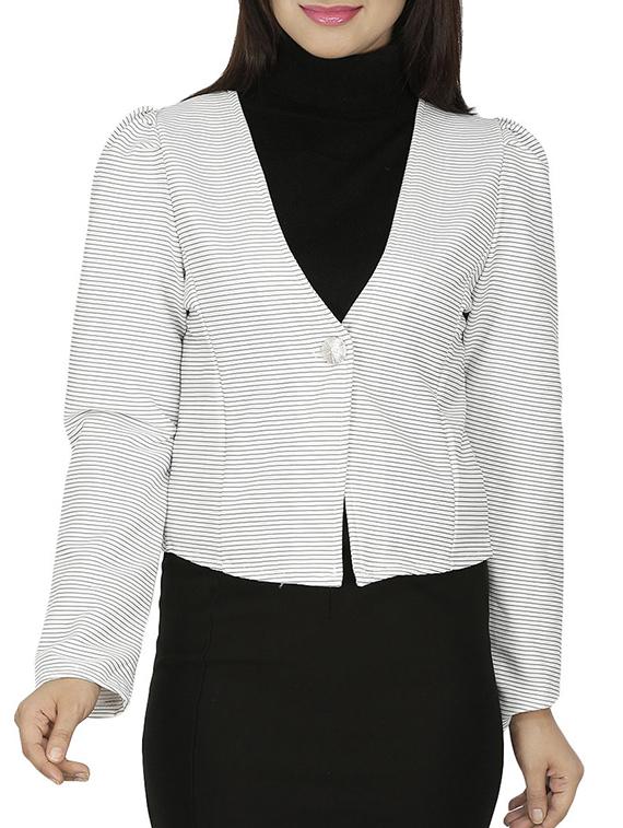 bow detail striped casual blazer - 15953947 - Zoom Image - 0