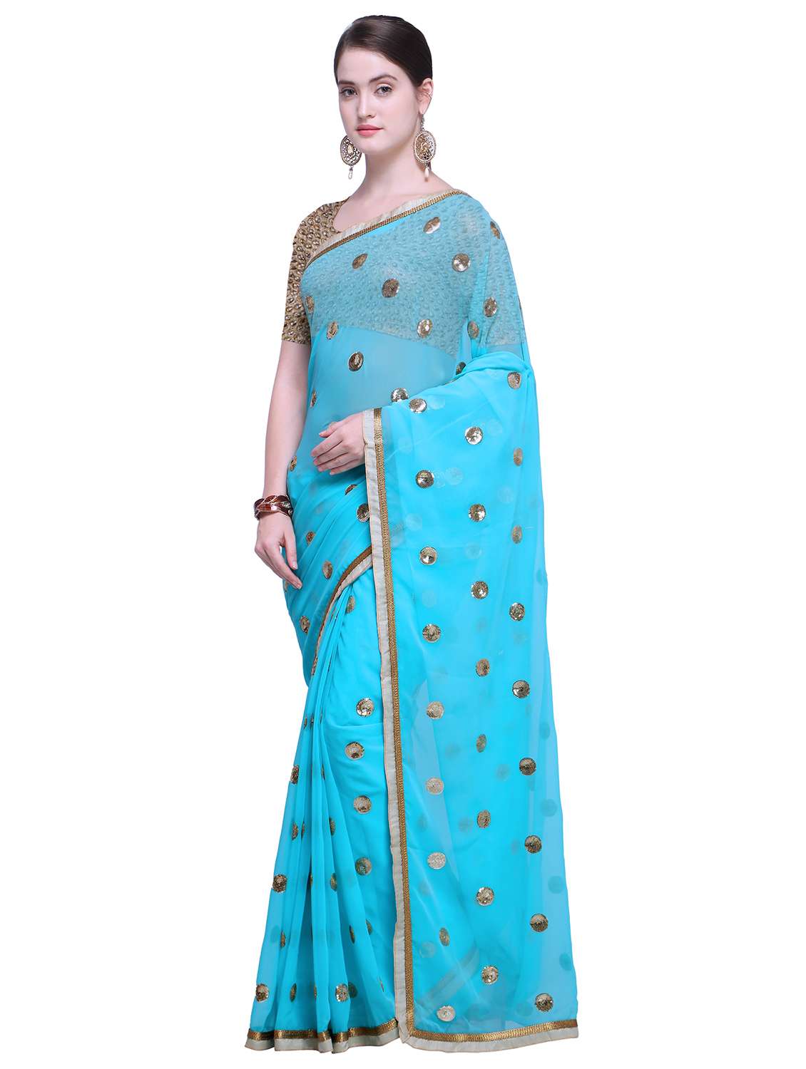 embellished solid saree with blouse