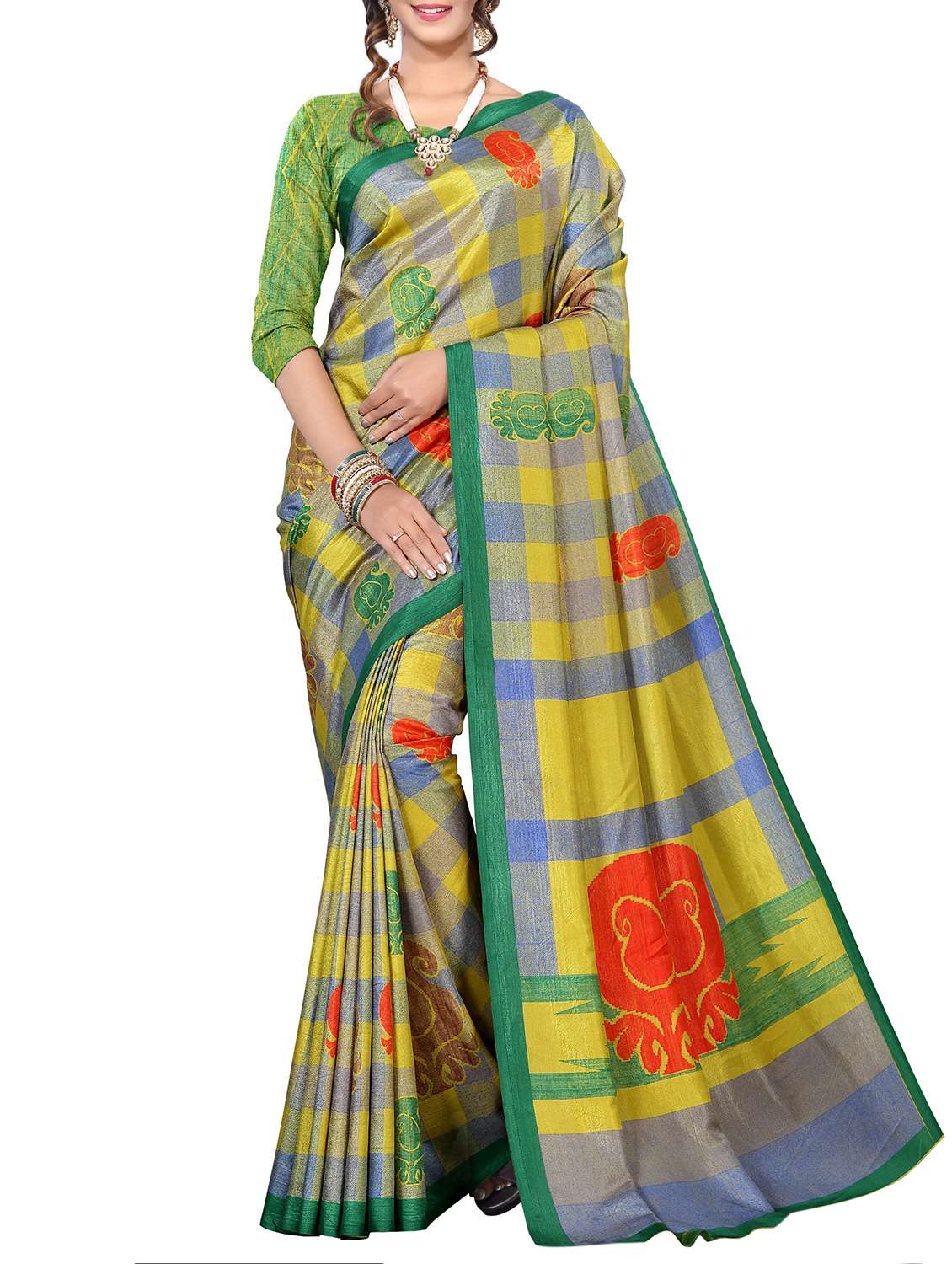 paisley checkered printed saree with blouse