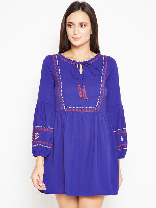 tie up neck embroidered a-line dress - 15956800 -  Standard Image - 0