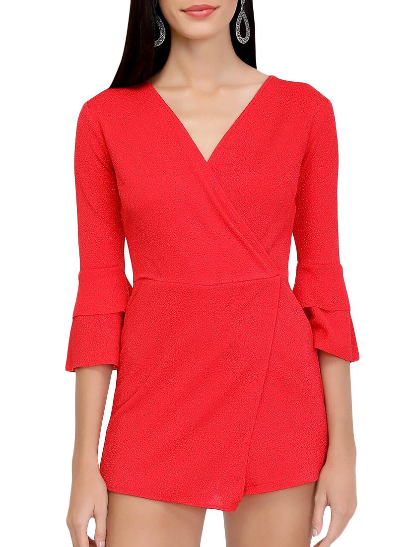 front overlap bell sleeved romper - 15961647 -  Zoom Image - 0