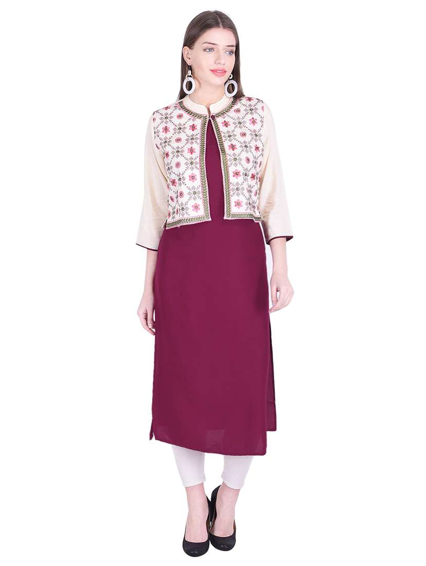 straight kurta with embroidered jacket