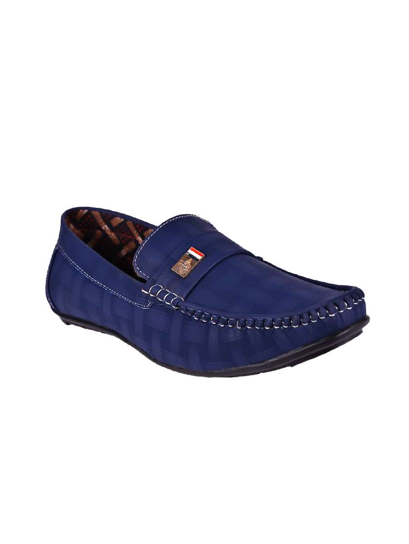 blue leatherette slip on loafers