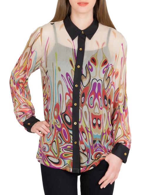 contrast detail abstract sheer shirt - 15963903 - Standard Image - 0
