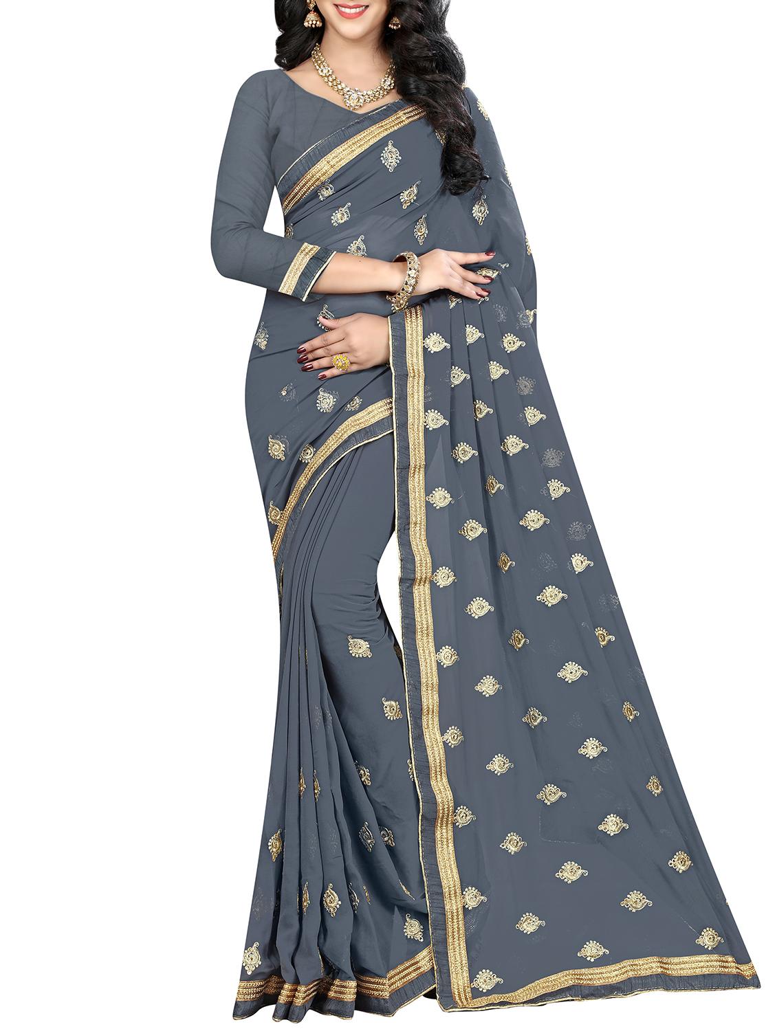 paisley embroidered saree with blouse - 15965033 -  Zoom Image - 0