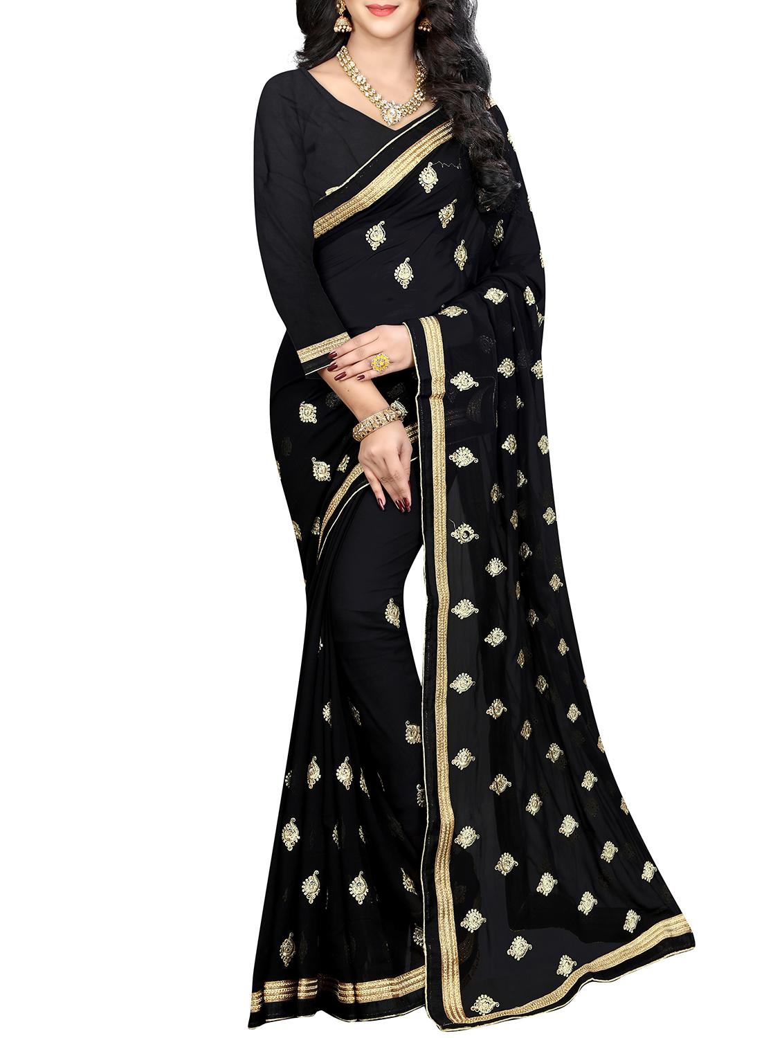 paisley embroidered saree with blouse - 15965038 - Zoom Image - 0