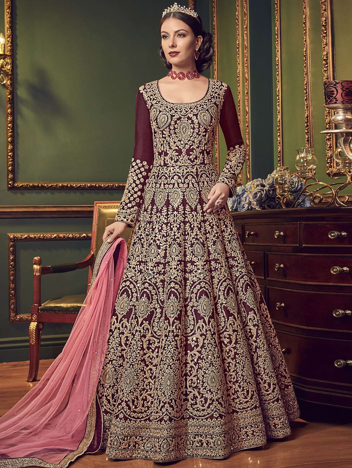 gold embroidered kalidaar suit