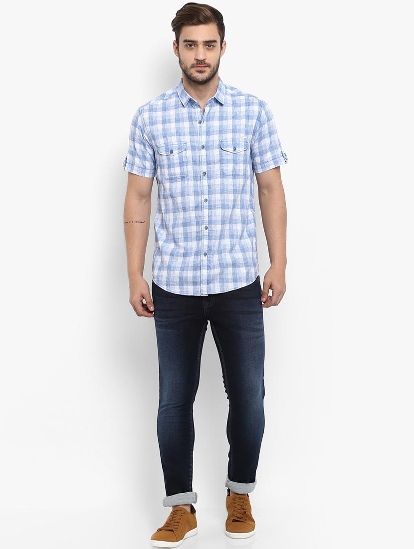blue checkered casual shirt - 15968441 - Standard Image - 3