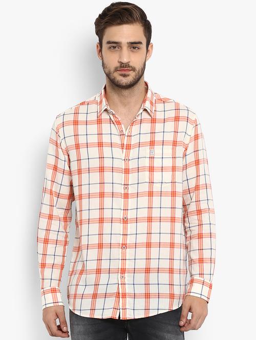 orange checkered casual shirt - 15968450 - Standard Image - 0