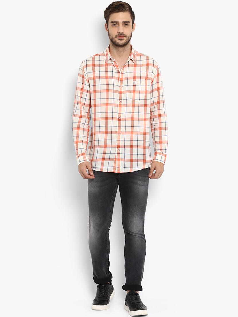 orange checkered casual shirt - 15968450 - Standard Image - 3