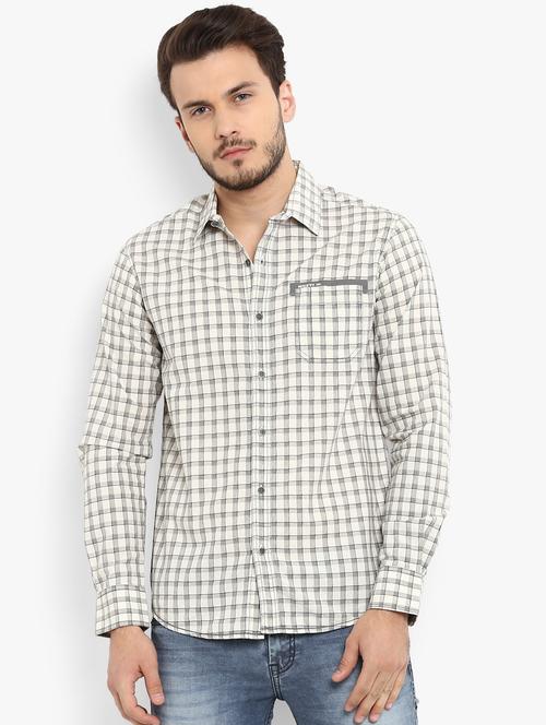 beige checkered casual shirt - 15968454 - Standard Image - 0