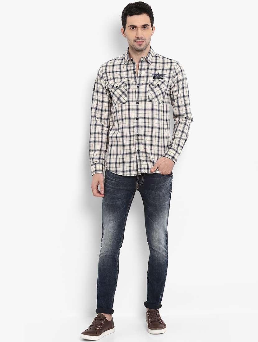 beige checkered casual shirt - 15968460 - Standard Image - 3