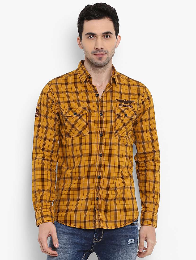 yellow checkered casual shirt - 15968461 -  Zoom Image - 0