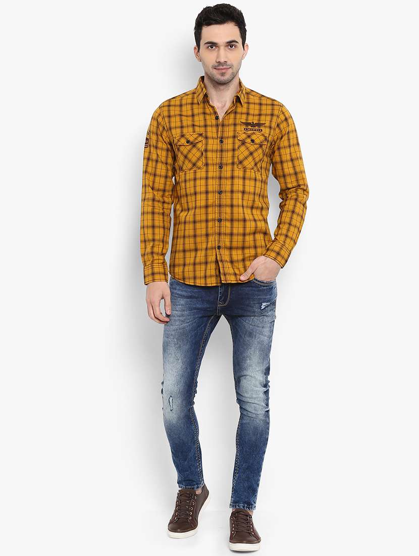yellow checkered casual shirt - 15968461 - Standard Image - 3