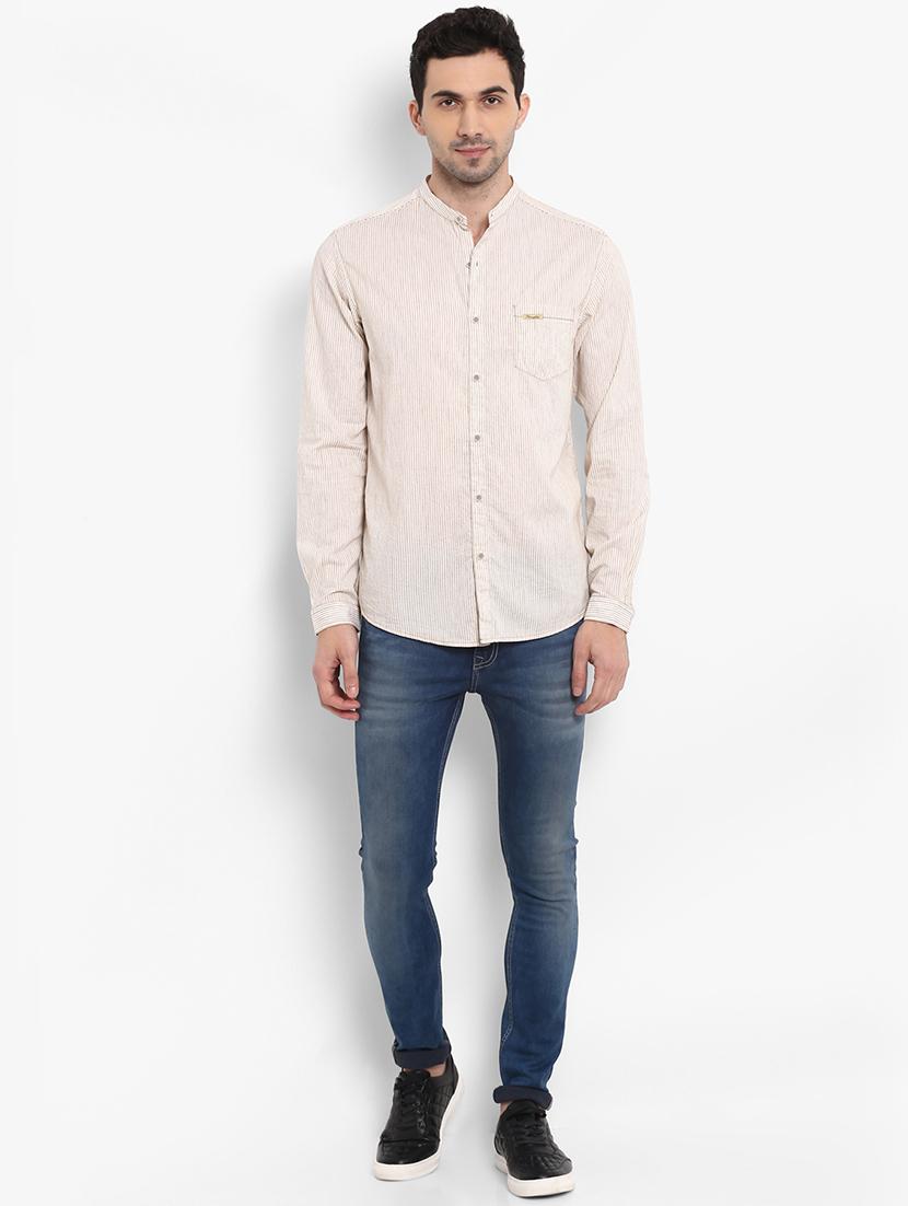 beige striped casual shirt - 15968481 - Standard Image - 3