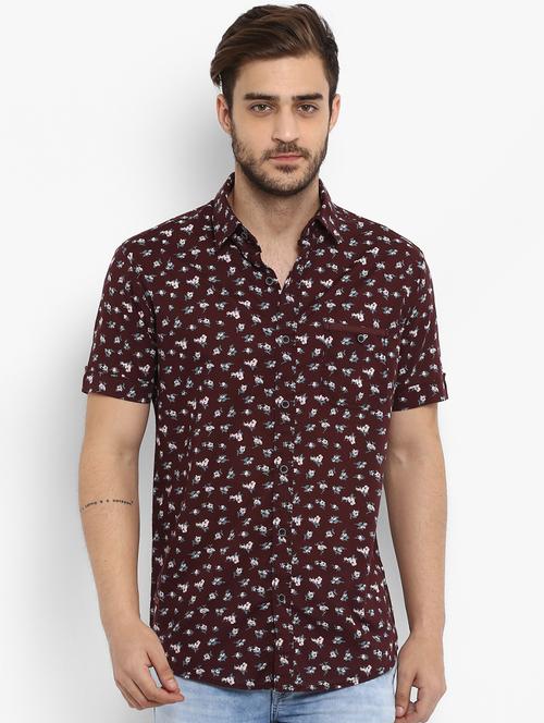 maroon floral printed casual shirt - 15968500 - Standard Image - 0