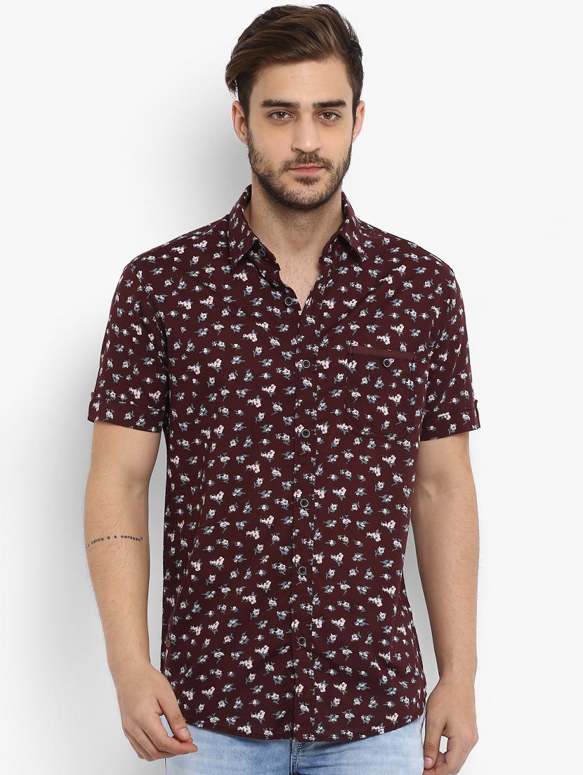 maroon floral printed casual shirt - 15968500 - Zoom Image - 0