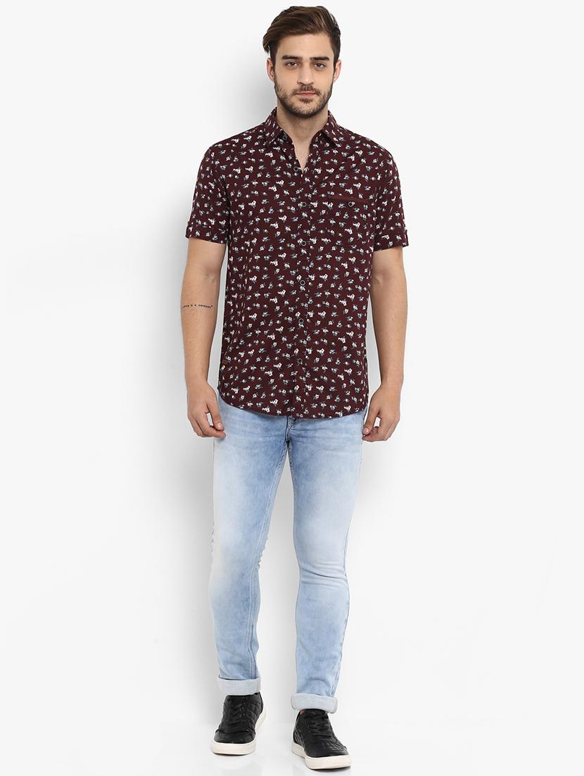 maroon floral printed casual shirt - 15968500 - Standard Image - 3