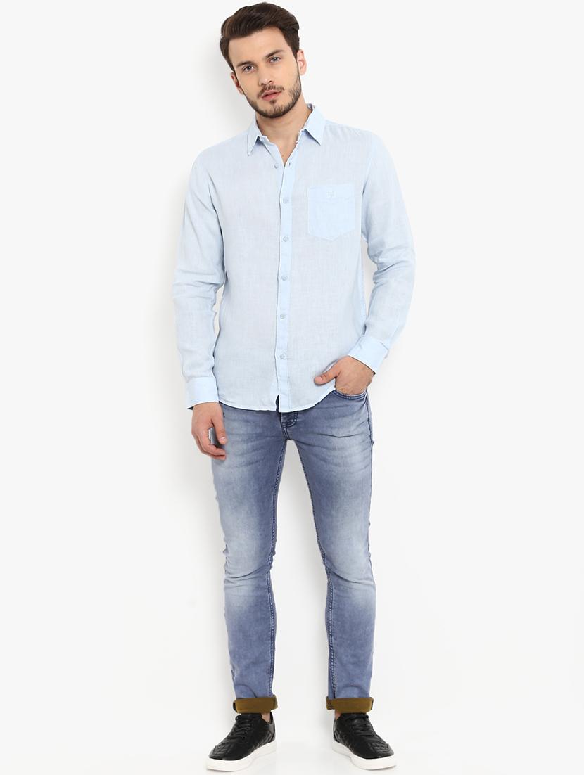blue linen casual shirt - 15968521 - Standard Image - 3