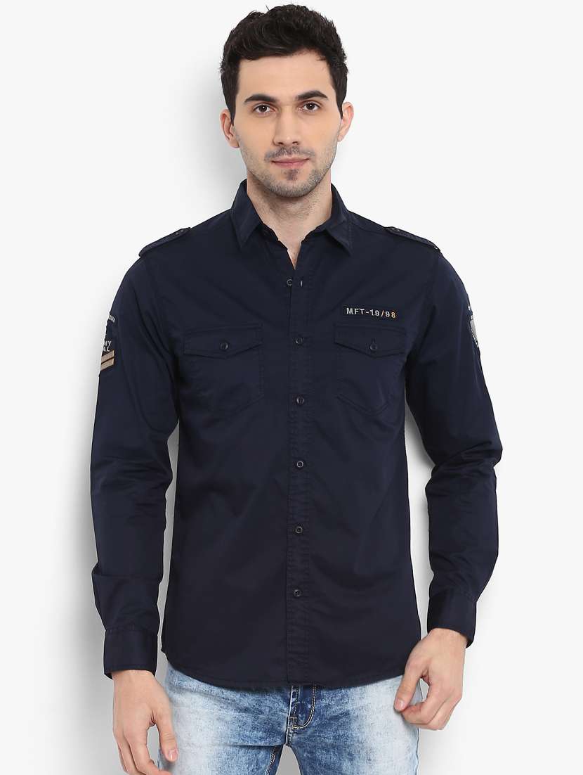 Casual Shirts Mufti Denim Shirts Buy Online Blue Solid Casual