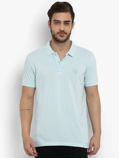 blue solid polo t-shirt - 15968563 - Standard Image - 0