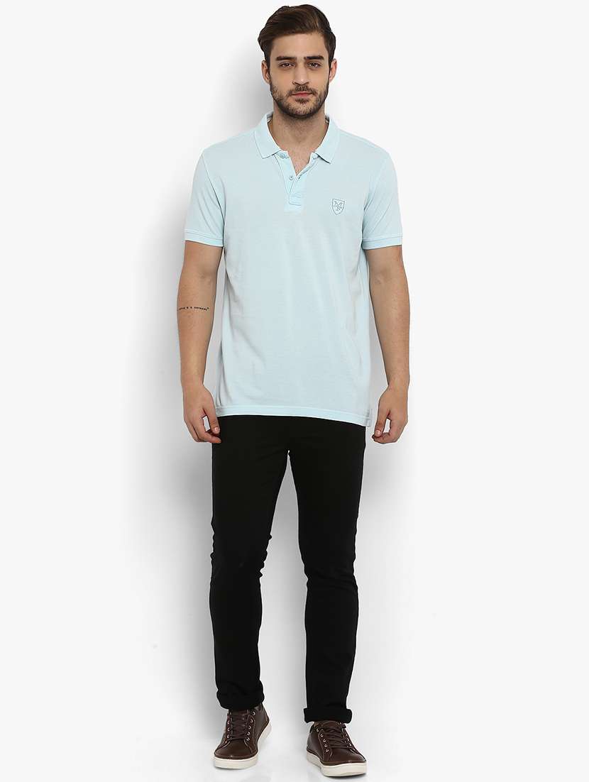 blue solid polo t-shirt - 15968563 - Standard Image - 3