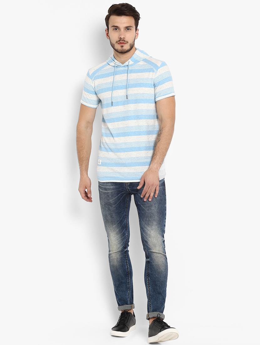 blue striped hooded t-shirt - 15968593 - Standard Image - 3