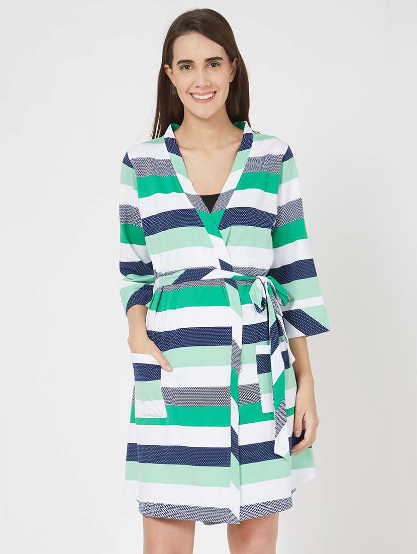 pocket patch striped sleepwear robe - 15971687 -  Zoom Image - 0