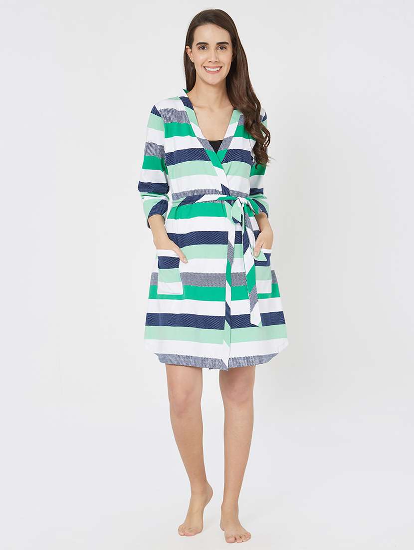 pocket patch striped sleepwear robe - 15971687 - Standard Image - 3