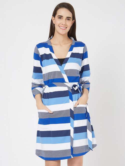 pocket patch striped sleepwear robe - 15971688 - Standard Image - 0