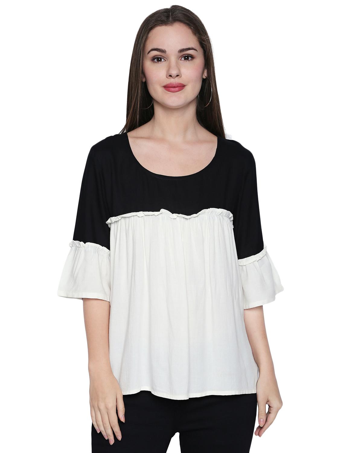 color block ruffle trim top - 15975027 -  Zoom Image - 0
