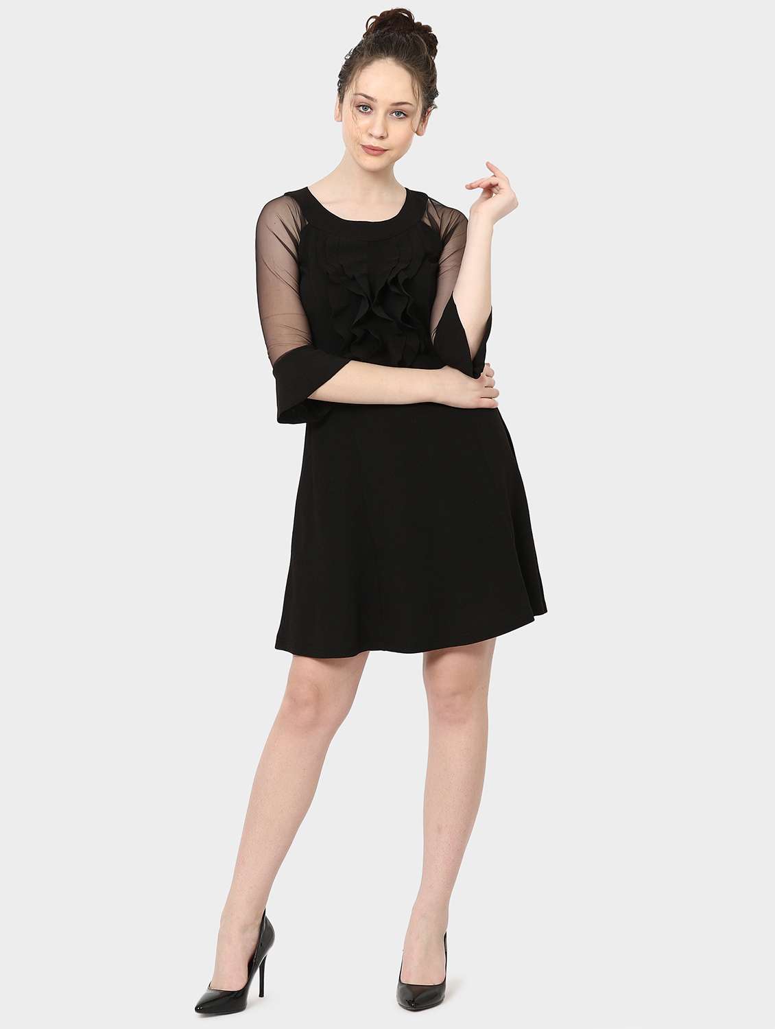 ruffle trim bell sleeved a-line dress - 15975699 -  Standard Image - 3