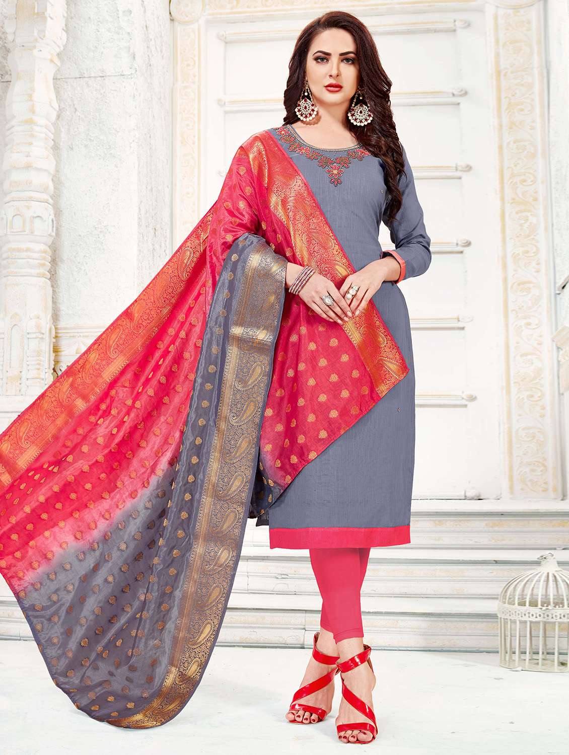 embroidered unstitched suit