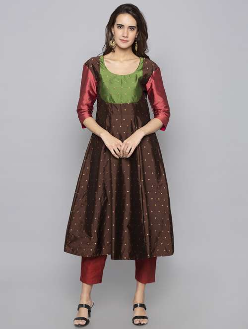 a-line dobby silk kurta - 15983331 - Standard Image - 0
