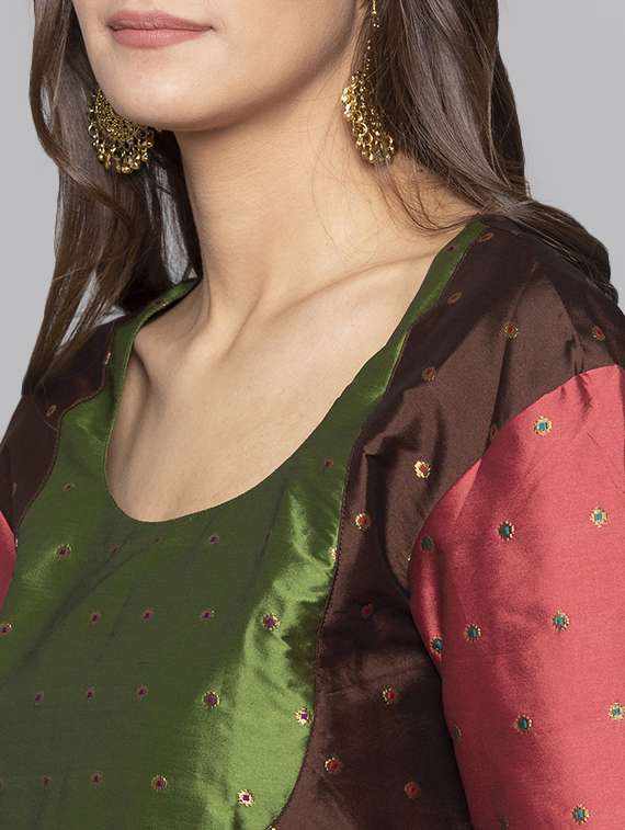 a-line dobby silk kurta - 15983331 - Standard Image - 3