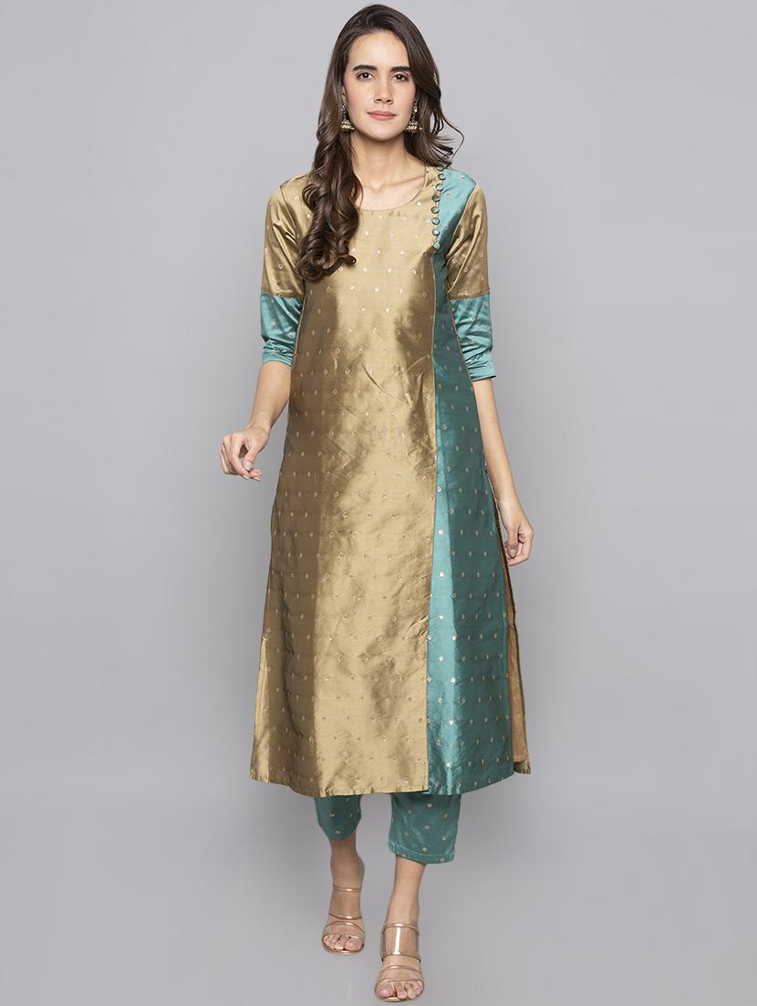 dobby silk blend straight kurta - 15983335 -  Zoom Image - 0