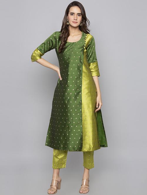 dobby silk blend a-line kurta - 15983336 - Standard Image - 0