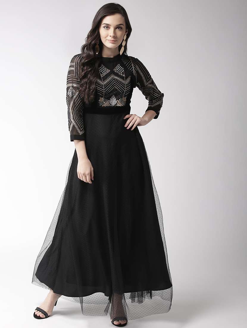 lace insert embroidered maxi dress