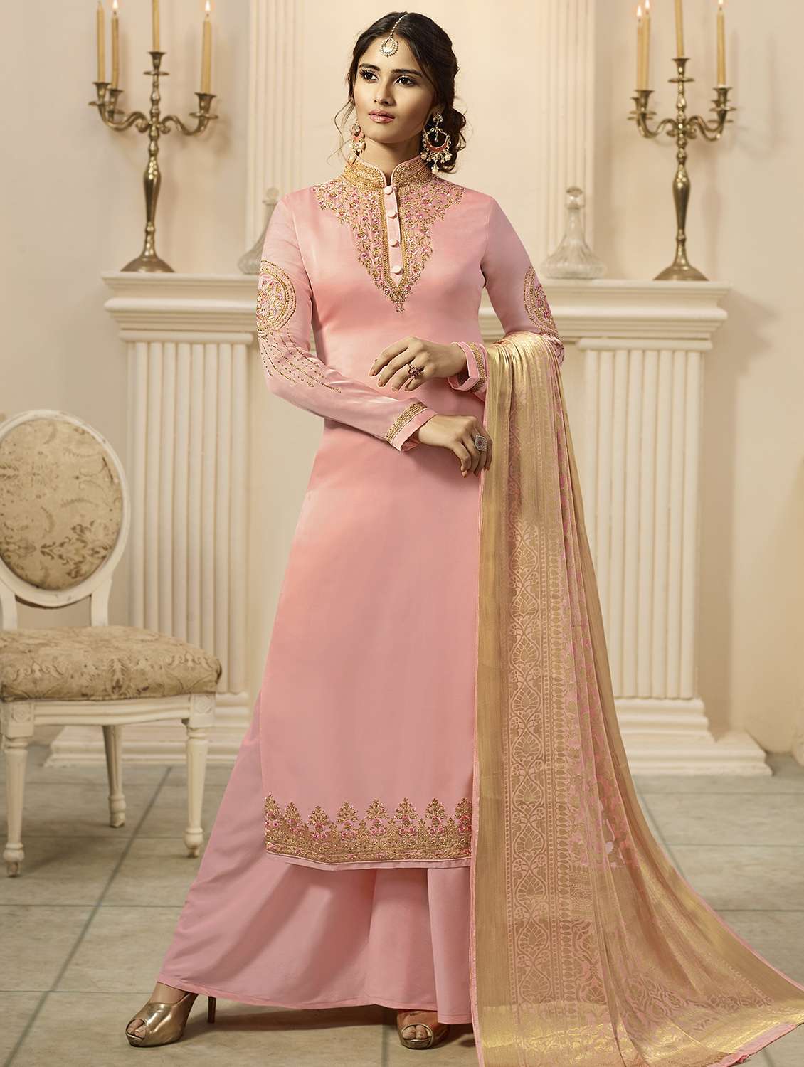 embroidered semi-stitched palazzo suit