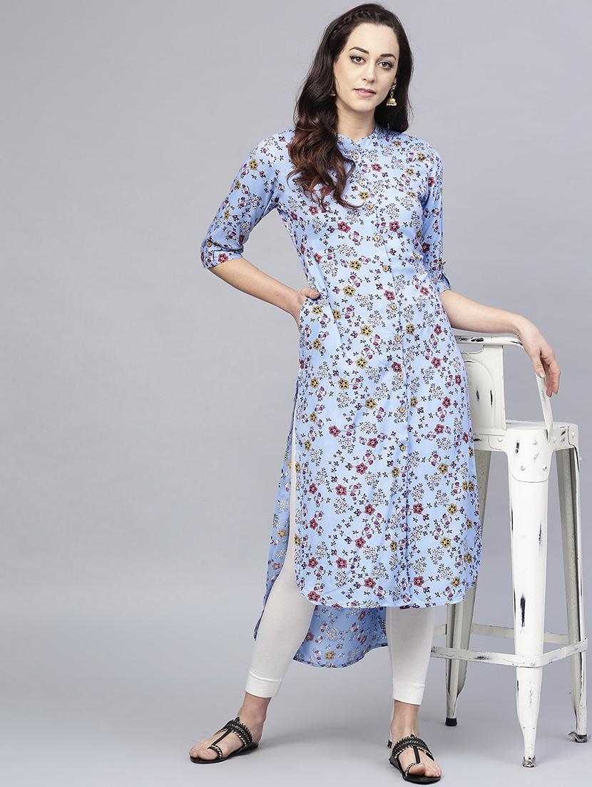 high low printed kurta - 15984587 - Standard Image - 3