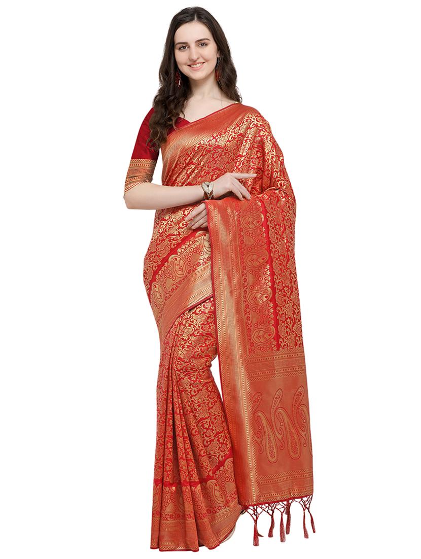 zari motifs red banarasi saree with blouse - 15984924 - Zoom Image - 0